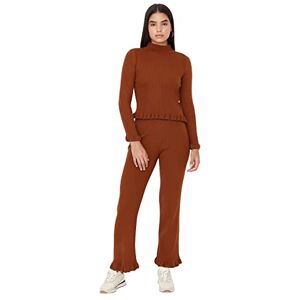 Trendyol Dam dam enkel tunn stickad tröja byxor tvådelat set koordinerad outfit, brun, S (förpackning med 2), Brun, S Trendyol Dam dam enkel tunn stickad tröja byxor tvådelat set koordinerad outfit, brun, S (förpackning med 2), Brun, S