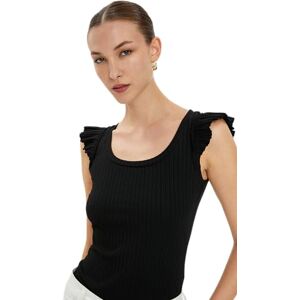 Koton kvinnor ruffle U-hals ribbad linne, Svart (999), M Koton kvinnor ruffle U-hals ribbad linne, Svart (999), M