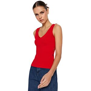 Trendyol Dam normal passform basic rund hals stickad blus skjorta, Röd, S Trendyol Dam normal passform basic rund hals stickad blus skjorta, Röd, S