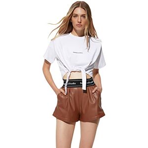 Trendyol Women's X Sagaza Studio vit slogan stickad t-shirt, 42 Trendyol Women's X Sagaza Studio vit slogan stickad t-shirt, 42
