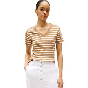 Tommy Hilfiger dam kortärmad v-ringad ny smal Cody t-shirt, Brun (Hickory/Ecru Stp), XXS Tommy Hilfiger dam kortärmad v-ringad ny smal Cody t-shirt, Brun (Hickory/Ecru Stp), XXS