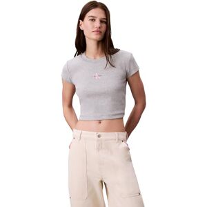 Calvin kvinnors Monologo Baby Rib Tee LV047AB802 t-shirts, grå, S Calvin kvinnors Monologo Baby Rib Tee LV047AB802 t-shirts, grå, S