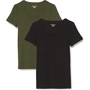 Amazon Essentials Women's Kortärmad V-ringad T-shirt smal passform, Pack of 2, Mörk olivgrön/Svart, XXL Amazon Essentials Women's Kortärmad V-ringad T-shirt smal passform, Pack of 2, Mörk olivgrön/Svart, XXL