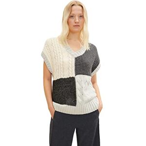 TOM TAILOR Damer Tröja med flätmönster 1034060, 30808 Grey Patched Design, M TOM TAILOR Damer Tröja med flätmönster 1034060, 30808 Grey Patched Design, M