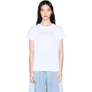 Giorgio Armani kvinnors rhine sten stor ton på ton logo enkel t-shirt, off vit, L Giorgio Armani kvinnors rhine sten stor ton på ton logo enkel t-shirt, off vit, L