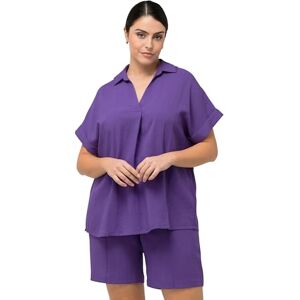 Ulla Popken Ulla popkar, kvinnor, stora storlekar, blus, ryggknappar, oversized, dekorativa veck, halvärm, lila, 54-56 Ulla Popken Ulla popkar, kvinnor, stora storlekar, blus, ryggknappar, oversized, dekorativa veck, halvärm, lila, 54-56
