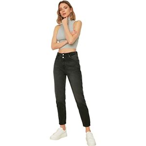 Trendyol Kvinnors svart dubbel knapp hög midja mamma jeans, 44 Trendyol Kvinnors svart dubbel knapp hög midja mamma jeans, 44