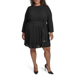DKNY Dam L/S Pleated A-line klänning, svart, 52 plus size DKNY Dam L/S Pleated A-line klänning, svart, 52 plus size