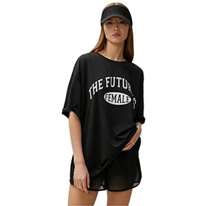 Koton Dam överdimensionerad sport tryckt T-shirt, Svart (999), XS Koton Dam överdimensionerad sport tryckt T-shirt, Svart (999), XS