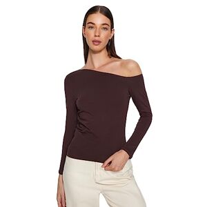 Trendyol damer raka långa ärmar smal blus, BRUN, XL Trendyol damer raka långa ärmar smal blus, BRUN, XL