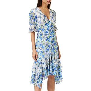 Hope & Ivy Women's The Indigo Contrast Blommig Ruffle Hem Midi-klänning med låg rygg utskuren speciellt tillfälle, Blå/vit, 32 SE Hope & Ivy Women's The Indigo Contrast Blommig Ruffle Hem Midi-klänning med låg rygg utskuren speciellt tillfälle, Blå/vit, 32 SE