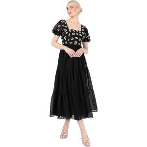 Lovedrobe Midaxi-klänning för kvinnor med djur, paljett, utsmyckad, kort puffärm, fyrkantig hals, A-linje för kvällsfest, cocktail, Svart, 42 SE Lovedrobe Midaxi-klänning för kvinnor med djur, paljett, utsmyckad, kort puffärm, fyrkantig hals, A-linje för kvällsfest, cocktail, Svart, 42 SE