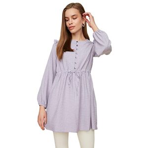 Trendyol Kvinnors syren rund krage gingham teaser tunika tunika skjorta, lila, 34 Trendyol Kvinnors syren rund krage gingham teaser tunika tunika skjorta, lila, 34