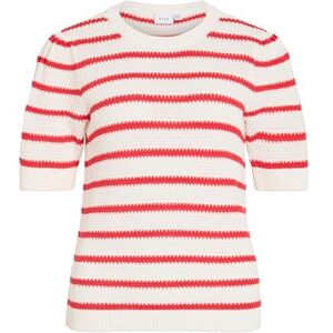 Vila Vidalo O-hals S/S randig stickad Noos, vit alysum, XL Vila Vidalo O-hals S/S randig stickad Noos, vit alysum, XL