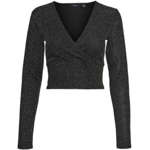 VERO MODA VMKANVA LS glitter kort V-hals topp JRS, Svart/detalj: silver Lurex, M VERO MODA VMKANVA LS glitter kort V-hals topp JRS, Svart/detalj: silver Lurex, M