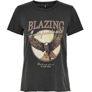 ONLY T-shirt med tryck för kvinnor kortärmad basic rund hals topp med skrift tryckt kortärmad ONLLUCY, Nero/stämpel: Blazing, L ONLY T-shirt med tryck för kvinnor kortärmad basic rund hals topp med skrift tryckt kortärmad ONLLUCY, Nero/stämpel: Blazing, L