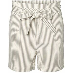VERO MODA Damer Vmeva Hr Paperbag Cot PS shorts Noos Ga Bermudas, Snövit (ränder: silver mink), L VERO MODA Damer Vmeva Hr Paperbag Cot PS shorts Noos Ga Bermudas, Snövit (ränder: silver mink), L