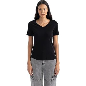 DeFacto dam-t-shirt v-ringad – klassisk baströja för kvinnor – bekväm t-shirt för kvinnor, svart, XS DeFacto dam-t-shirt v-ringad – klassisk baströja för kvinnor – bekväm t-shirt för kvinnor, svart, XS