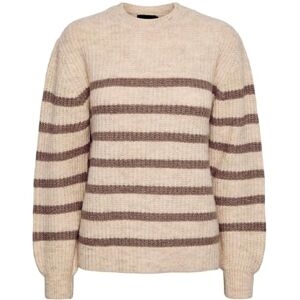 PIECES Bestseller A/S Dam Pcnanna Ls O-NCK Loose Wool Knit Noos Bc tröja, Björk/ränder: fossil, XL PIECES Bestseller A/S Dam Pcnanna Ls O-NCK Loose Wool Knit Noos Bc tröja, Björk/ränder: fossil, XL