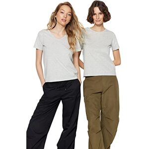 Trendyol Dam grå Suprem V-ringad och rund krage 2-pack basic stickad t-shirt, liten Trendyol Dam grå Suprem V-ringad och rund krage 2-pack basic stickad t-shirt, liten