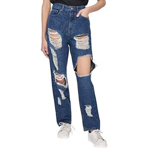 M17 Dam damer denim multi Rip Mom Jean hög midja klassisk casual bomullsbyxor byxor med fickor, Mörk tvätt blå, 44 SE M17 Dam damer denim multi Rip Mom Jean hög midja klassisk casual bomullsbyxor byxor med fickor, Mörk tvätt blå, 44 SE