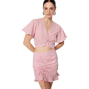 Trendyol Dam anpassad basic Cache-Coeur vävd blus skjorta, Rosa, 64 SE Trendyol Dam anpassad basic Cache-Coeur vävd blus skjorta, Rosa, 64 SE