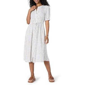 Amazon Essentials dam avslappnad passform halvärm midja midi A-linje klänning, benvit konfettitryck, X-Small Amazon Essentials dam avslappnad passform halvärm midja midi A-linje klänning, benvit konfettitryck, X-Small