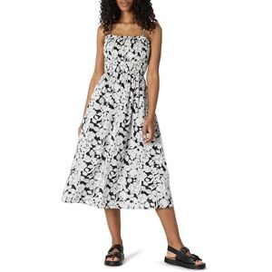 Amazon Essentials Dam normal passform bomull satin smocked bodice midi-klänning, Svart elfenben folk blommig, XS Amazon Essentials Dam normal passform bomull satin smocked bodice midi-klänning, Svart elfenben folk blommig, XS