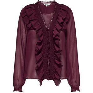 ONLY Onlanina Life Ls Ruffel V-hals topp WVN, tawny port, L ONLY Onlanina Life Ls Ruffel V-hals topp WVN, tawny port, L