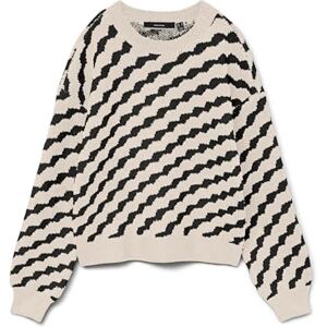 VERO MODA dam Vmlara Ls O-hals tröja Ga Boo Rep stickad tröja, Björk/detalj: w. Svart vågmönster, M VERO MODA dam Vmlara Ls O-hals tröja Ga Boo Rep stickad tröja, Björk/detalj: w. Svart vågmönster, M