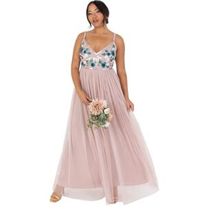 Maya Deluxe dam maxiklänning dam ärmlös plunge v-hals cami blommig paljett embellished tyll A-linje för Occasion Ball Gown klänning, Frostad rosa, 46 Maya Deluxe dam maxiklänning dam ärmlös plunge v-hals cami blommig paljett embellished tyll A-linje för Occasion Ball Gown klänning, Frostad rosa, 46