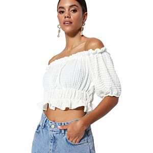 Trendyol kvinnor anpassad axellös carmen krage stickad blus, Ecru, S Trendyol kvinnor anpassad axellös carmen krage stickad blus, Ecru, S