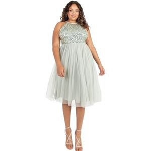 Maya Deluxe Dam embellished halterneck midi bridesmaid dress, Grön lilja, 56 SE Maya Deluxe Dam embellished halterneck midi bridesmaid dress, Grön lilja, 56 SE