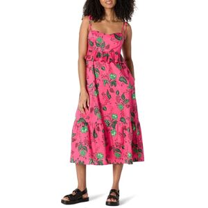 Amazon Essentials dam passform och utsvängd bomull satin imperium midja midi volang klänning, Het rosa röd lövblommig, XS Amazon Essentials dam passform och utsvängd bomull satin imperium midja midi volang klänning, Het rosa röd lövblommig, XS