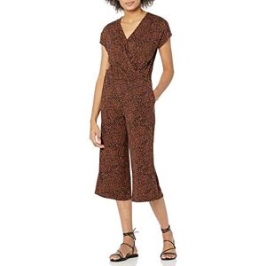 Amazon Essentials dam kortärmad Surplice beskuren overall med breda ben, svart, brun djurtryck, medium Amazon Essentials dam kortärmad Surplice beskuren overall med breda ben, svart, brun djurtryck, medium