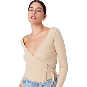 Trendyol Dam dam smal bodycon dubbelknäppt stickad blus skjorta, beige, M, BEIgE, M Trendyol Dam dam smal bodycon dubbelknäppt stickad blus skjorta, beige, M, BEIgE, M