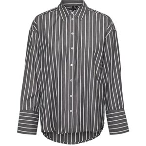 VERO MODA VMFANNI LS Wide Loose Shirt WVN GA, Asfalt/ränder: vita ränder, XS VERO MODA VMFANNI LS Wide Loose Shirt WVN GA, Asfalt/ränder: vita ränder, XS