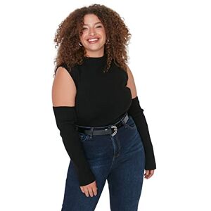 Trendyol Dam Dam Anpassad Figurformad Rund hals Stickat Plus Size Blusskjorta, Svart, 3XL Trendyol Dam Dam Anpassad Figurformad Rund hals Stickat Plus Size Blusskjorta, Svart, 3XL