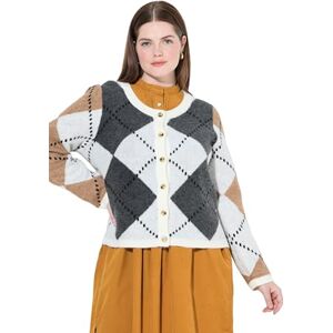 Ulla Popken damkofta, stora storlekar, plus storlek, kofta, romb, rund hals, långärmad 843459, Beige, 62-64 Ulla Popken damkofta, stora storlekar, plus storlek, kofta, romb, rund hals, långärmad 843459, Beige, 62-64