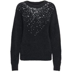 ONLY ONLCLARIS LS Sequins O-hals KNT, Svart/detalj: silver, S ONLY ONLCLARIS LS Sequins O-hals KNT, Svart/detalj: silver, S