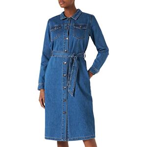 KAFFE dam klänning Midi lång tunic knappad slips lina avslappnad, denim blå, 34 KAFFE dam klänning Midi lång tunic knappad slips lina avslappnad, denim blå, 34