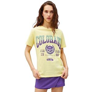 Koton Dam kortärmad crew neck T-shirt med tryck, Gul (160), XS Koton Dam kortärmad crew neck T-shirt med tryck, Gul (160), XS