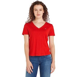 Tommy Jeans Tommy Hilfiger S/S stickade toppar, Djup karmosin, XXS Tommy Jeans Tommy Hilfiger S/S stickade toppar, Djup karmosin, XXS
