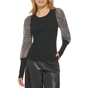 DKNY Dam tryckt lång sheer puffärm rund hals blandad media topp tröja, svart/multi, M, Svart/multi DKNY Dam tryckt lång sheer puffärm rund hals blandad media topp tröja, svart/multi, M, Svart/multi