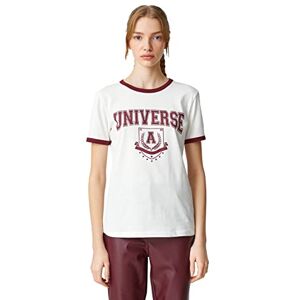 Koton Dam rund hals ribbad kortärmad Varsity tryckt T-shirt, Ecru (010), XL Koton Dam rund hals ribbad kortärmad Varsity tryckt T-shirt, Ecru (010), XL