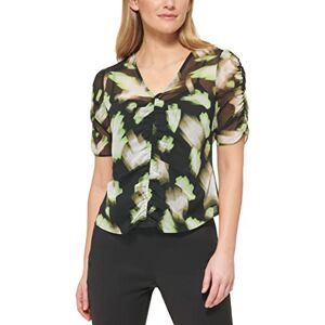 DKNY damblus med tryck fram och korta ärmar i crinkle chiffong, Svart/lazer/elfenben, M DKNY damblus med tryck fram och korta ärmar i crinkle chiffong, Svart/lazer/elfenben, M