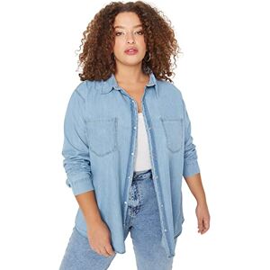 Trendyol Kvinnor plus storlek anpassad basic polokrage denim plus storlek skjorta, blå, 44, BLÅ, 70 SE Trendyol Kvinnor plus storlek anpassad basic polokrage denim plus storlek skjorta, blå, 44, BLÅ, 70 SE