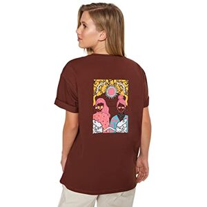 Trendyol Dam vanlig basic rundhalsad stickad T-shirt, Mörkbrunt, M Trendyol Dam vanlig basic rundhalsad stickad T-shirt, Mörkbrunt, M