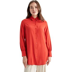 DeFacto Långärmad skjortblus, skjorta med knappar för fritidskläder, röd, XS DeFacto Långärmad skjortblus, skjorta med knappar för fritidskläder, röd, XS