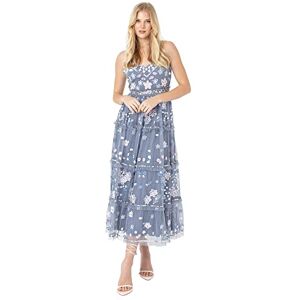 Maya Deluxe Dam midiklänning damer broderad blommig volang ärmlös V-ringad klänning för bröllop gäst brudtärna bal kväll dammig blå storlek 6 UK, Blå (Dusty blå), 32 SE Maya Deluxe Dam midiklänning damer broderad blommig volang ärmlös V-ringad klänning för bröllop gäst brudtärna bal kväll dammig blå storlek 6 UK, Blå (Dusty blå), 32 SE